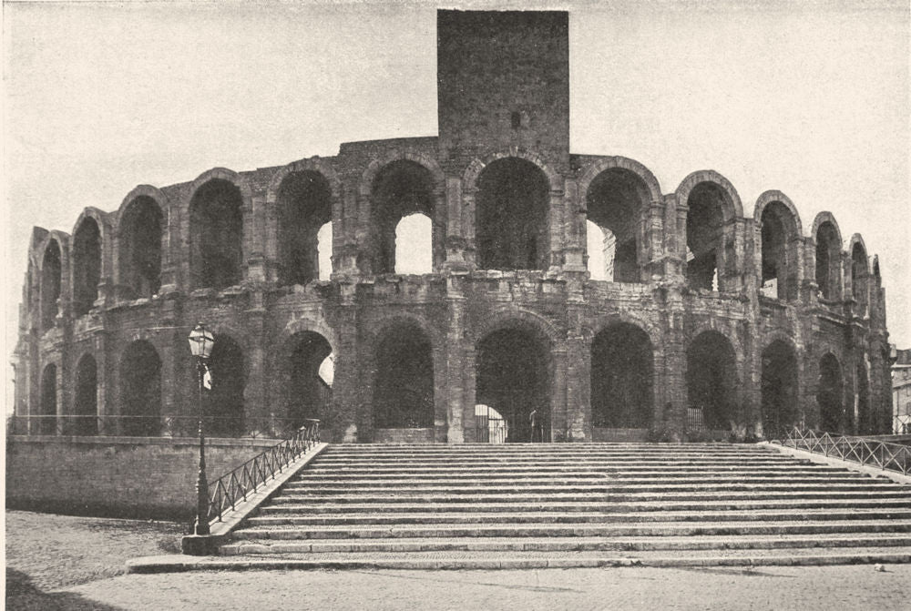 BOUCHES-DU-RHÔNE. L'extérieur des arènes, à Arles 1902 old antique print